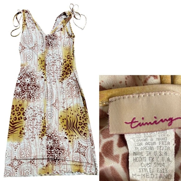 Vintage 90s Animal Print Dress Spaghetti Strap Mini Dress Medium made‎ in USA - Picture 4 of 4